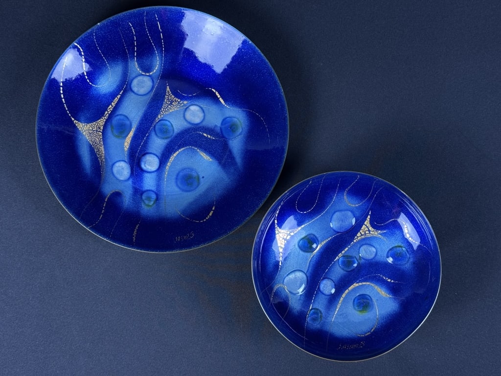 Sasha Brasstoff Enamel on Copper Bowl & Dish Large piece measures 11.5 x 1.5 inches. Dish measures 8 (1 of 11)