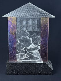 Gerry Newcomb Art Glass Sculpture 23 x 15.5 x 2.5 inches. Signed "Newcomb ‘93"