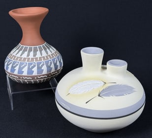 Southwest Native American Pottery Measures 5 x 4 and 4.76 x 5.5 inches. Please refer to photos for