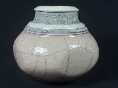 Vintage Raku Pottery MDC Crackle Glaze Vase Jar Signed MDC. Measures 8 x 8.5 inches. Crazing and