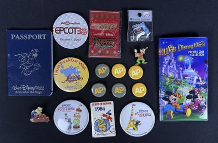 Walt Disney World Mixed Lot Buttons Pins Coins Please refer to photos for items and condition
