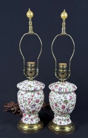 Vintage Porcelain & Brass Table Lamps Working. No cracks or repairs. Some crazing present. 18.75 x 5
