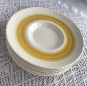 Franciscan Ware Sundance Saucers Set of Four Four Yellow and White Saucers in Sundance Pattern by