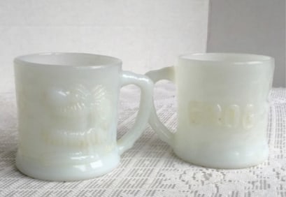 BC Comics Grog Milk Glass Mugs Set of Two Vintage Johnny Hart BC Comics Glass Grog