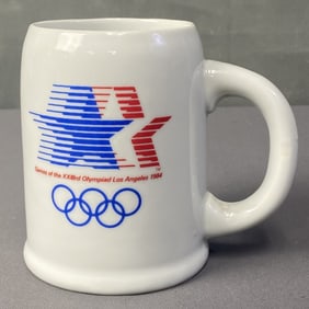 Vintage Olympics Ceramic Mug 1980 LA White Vintage  Ceramic China Coffee Cup with Red and Blue Stars