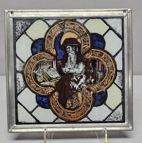 Stained Glass Panel Clergy Reading A Book By MFA Boston