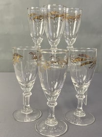 Six Gold Leaf Vintage Cordial Glasses Wheat Vintage glass stemware in a mid century gold wheat