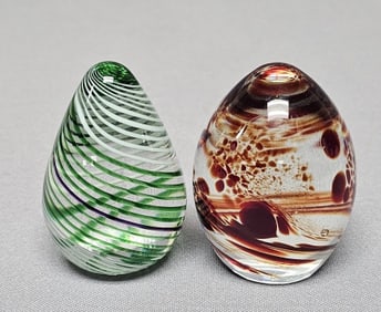2 Signed Vitrix Hot Glass Studio Paperweights No chips, cracks or repairs. Dated 1982 and 1984