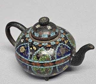 Antique Japanese Meiji Period Cloisonne Teapot Tip of top loose. Otherwise Condition Commensurate