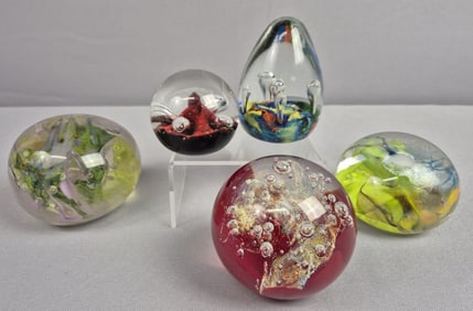 Multiple Small Art Glass Paperweights One marked Caithness Scotland. Some are rough, perhaps cracked
