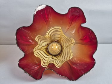 Large Signed Art Glass Flower Dated 2012, signature illegible. This is in 2 pieces that are