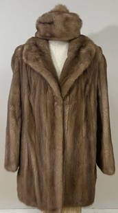 Vintage Mink Fur Coat and Hat Brown mink fur coat with matching hat. Hat is labeled Bettina: Brown mink fur coat with matching hat. Hat is labeled Bettina Millinery, coat's label has been removed. Embroidery on lining. Hat is 7 inches across, 7 inches tall. Coat measurements lying flat are: N