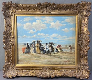 Judd Gallet Oil Painting Beach Scene Framed Oil painting on board of a beach scene by the artist
