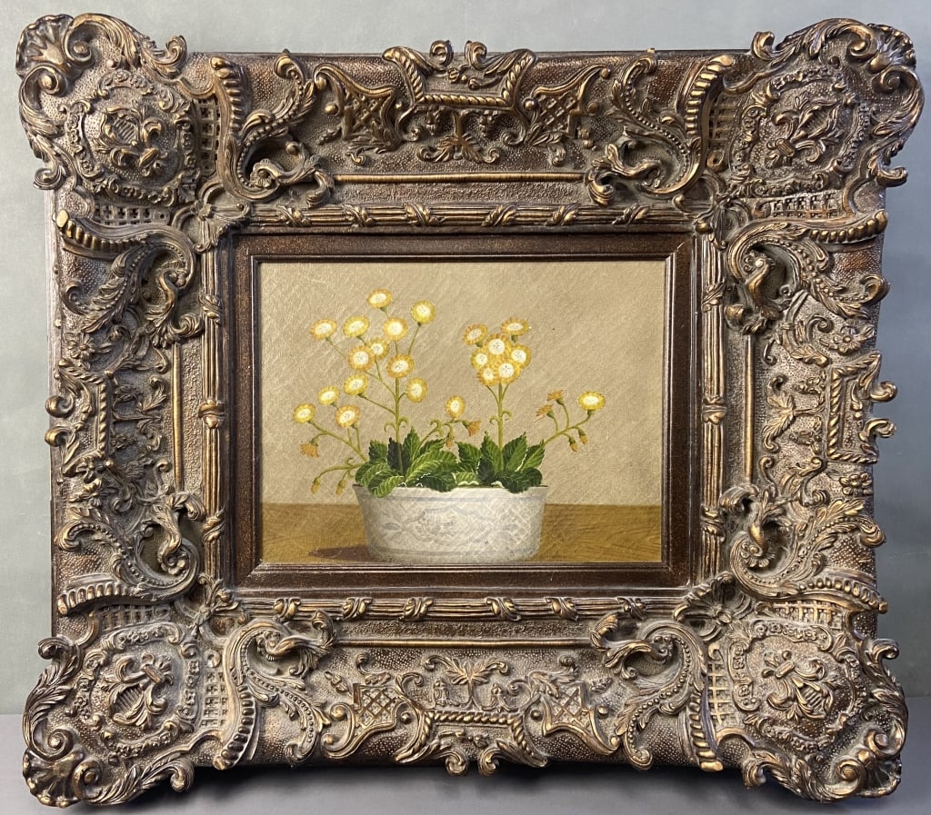 Acrylic Floral Yellow Flowers Original Painting Painting of a bowl of small yellow flowers in an (1 of 8)