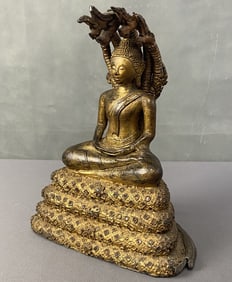 Naga Prok Buddha Statue Bronze & Lead Contemporary 20th century statue of the Buddha in Naga Prok