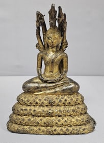 Naga Prok Buddha Statue Bronze & Lead Contemporary 20th century statue of the Buddha in Naga Prok