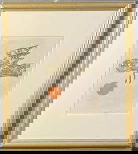 Ulysse by Max Papart Signed Silkscreen Print Ulysse, silk screen artwork which includes a layering: Ulysse, silk screen artwork which includes a layering of paper. Features a flying bird and the sun. Signed bottom right by the artist. Artwork with frame is 20 X 22 1/2 inches in size.