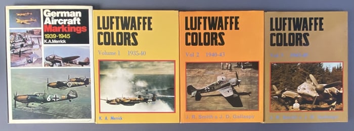 WW2 German Aircraft Books Set of Four Luftwaffe Colors 1944-1945 by JR Smith and JD Gallaspy, three
