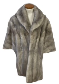 Grey Rabbit Fur Stole Waist length fur stole, no label, embroidered name on lining. Measurements
