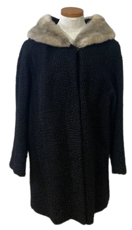 Vintage Lamb Skin Wool Coat with Fur Collar Black lamb skin wool coat with mink fur collar. Label (1 of 8)