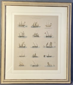 Antique Book Plate French Boat Design 1882 Framed book plate from Collection Plans Oy Dessins De