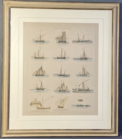 Antique Book Plate Italian Ships Framed 1882 Framed book plate of Italian ships from Collection
