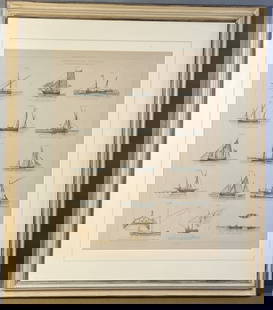 Antique Book Plate Italian Ships Framed 1882 Framed book plate of Italian ships from Collection: Framed book plate of Italian ships from Collection Plans de Dessins de Navieres published in Paris 1882. Artwork with frame is 27 X 31 inches in size.