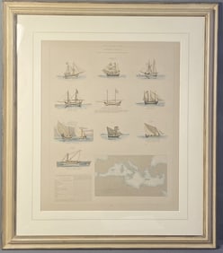 Antique Book Plate Ships of Greece 1882 Book plate of the ships of Greece from Collection Bateaux