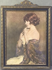 Vintage Pin Up Print In Frame Early print of a young woman dressed and styled in 1920's fashions