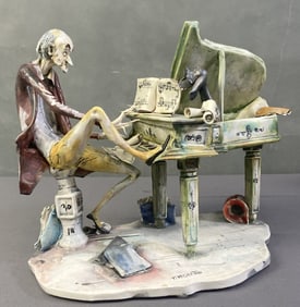 Toni Morretto Art Sculpture Man Piano & Dog Toni Moretto (1929-2011) art sculpture for Lo