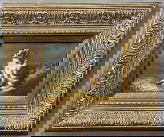 Brittany Spaniel Oil Painting on Board Oil painting of a sitting dog that resembles a Brittany