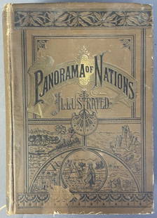 Panorama of Nations Antique Book 1892 Panorama of Nations or Journeys Among the Families of Man by: Panorama of Nations or Journeys Among the Families of Man by HG Cutler. Published by JVF Company, 1882. Text block is loose at front end pages, broken binding threads at page 433.