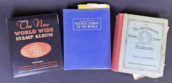 Vintage Stamp Collecting Albums Some stamps inside. Mostly empty. Signs of age and wear on covers.