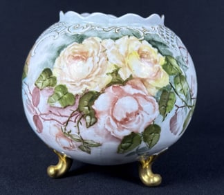 Vintage Porcelain Footed Bowl Vase Roses Austria Measures 5 x 5.5 inches. Free from chips, cracks or