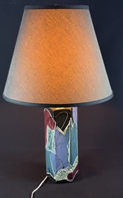 Vintage Abstract Ceramic Table Lamp Works. Unknown Signature. 32 inches tall by 6 inches wide.