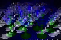 Vintage Uranium Glass Wine Goblets & Flutes 11 glasses total. 3 with chipped rims. Please see photos
