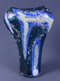 Blown Art Glass Vase Blue Pink 9 inches tall by 6 inches wide. By Rick and Janet Nicholson. Free