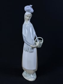 Lladro Porcelain Figurine #4502 Marketing Girl 14 inches tall by 4.5 inches deep by 4 inches wide.
