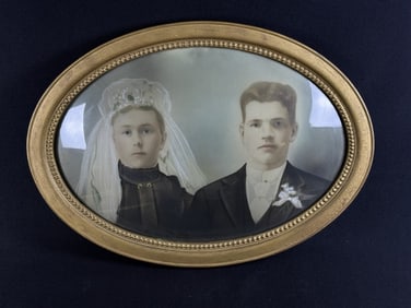 Vintage Oval Framed Photograph Domed Glass 22 x 1 inches. Subjects unknown. No cracks in glass.