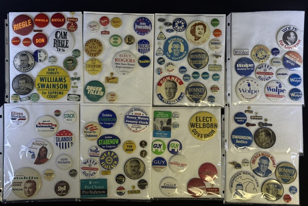 Michigan Political Pinback Button Collection 3 Buttons from many eras from many different races. (1 of 7)