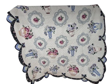 Limited Edition Floral Bouquet Quilt 518/4000 Measures 86 x 80 inches. Very small stain, tear in
