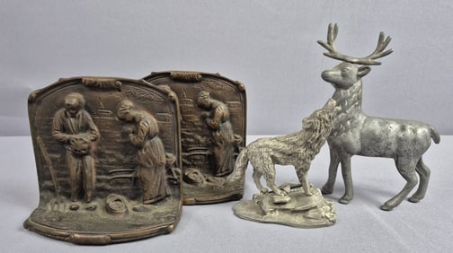 Assorted Metal Pieces Cast Iron Bookends Animal Figurines
