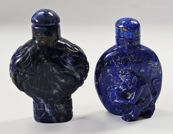 Vintage & Antique Stone Snuff Bottles Inc Lapis NO through cracks. Lids snug. Measure 2" and 2.5" (1 of 9)