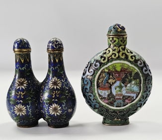 Set of 2 Antique & Vintage Cloisonné Snuff Bottles Lid left on one. Did not want to force it out