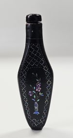 Antique Black Lacquer Mother of Pearl Snuff Bottle No damage noted. Please see images for details
