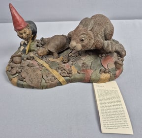 Thomas Clark Cairn Studio Gnome Figurine The Race 11 inches long. Small chip on green leaf near