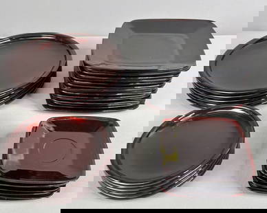 Red Glass Plates Including Anchor Hocking Lot of  red glass plates in good condition. One square: Lot of red glass plates in good condition. One square plate is chipped.