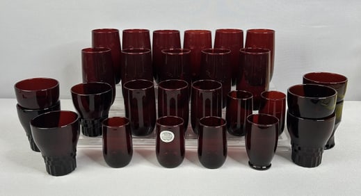 Red Glass Glasses Royal Ruby Anchor Hocking Lot of Royal Ruby drinking glasses. No chips or cracks.