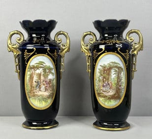Pair of French Sevres Vases Cobalt Blue Pair of antique vases in good condition, no cracks or chips.