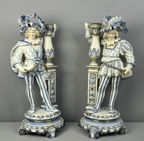Pair of Antique Porcelain Blue Figurines Pair of antique porcelain figurines. Some hairline cracks